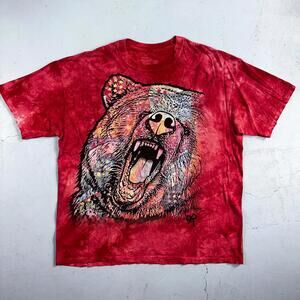 The Mountain Bear Red Tye Dye VTG T Shirt XL Y2K Hunting Alaska Bite